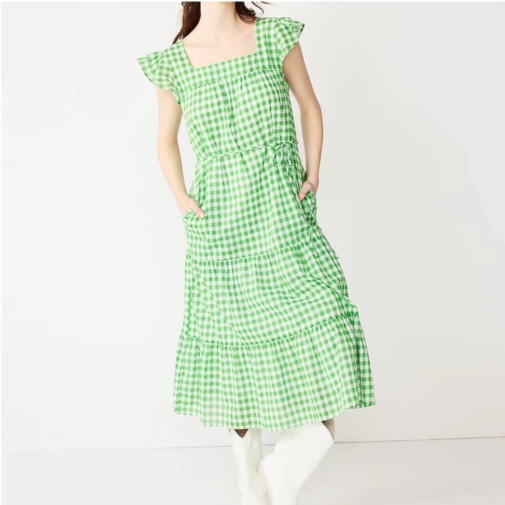 Draper James Midi Sun Dress Green‎ White Medium NWT